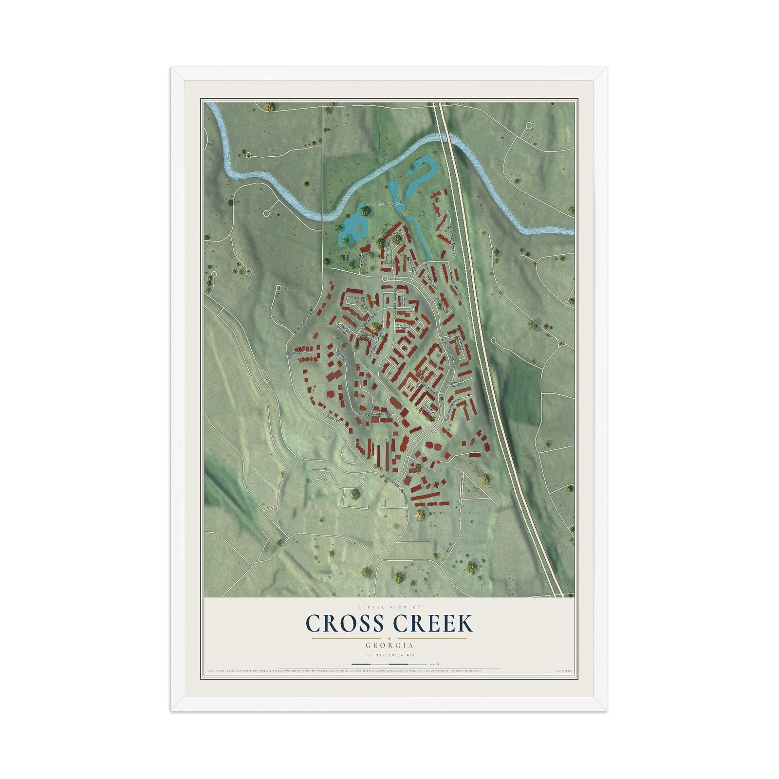 Cross Creek, Georgia map print, 12" x 18" W/ White Ayous Wood Frame mockup