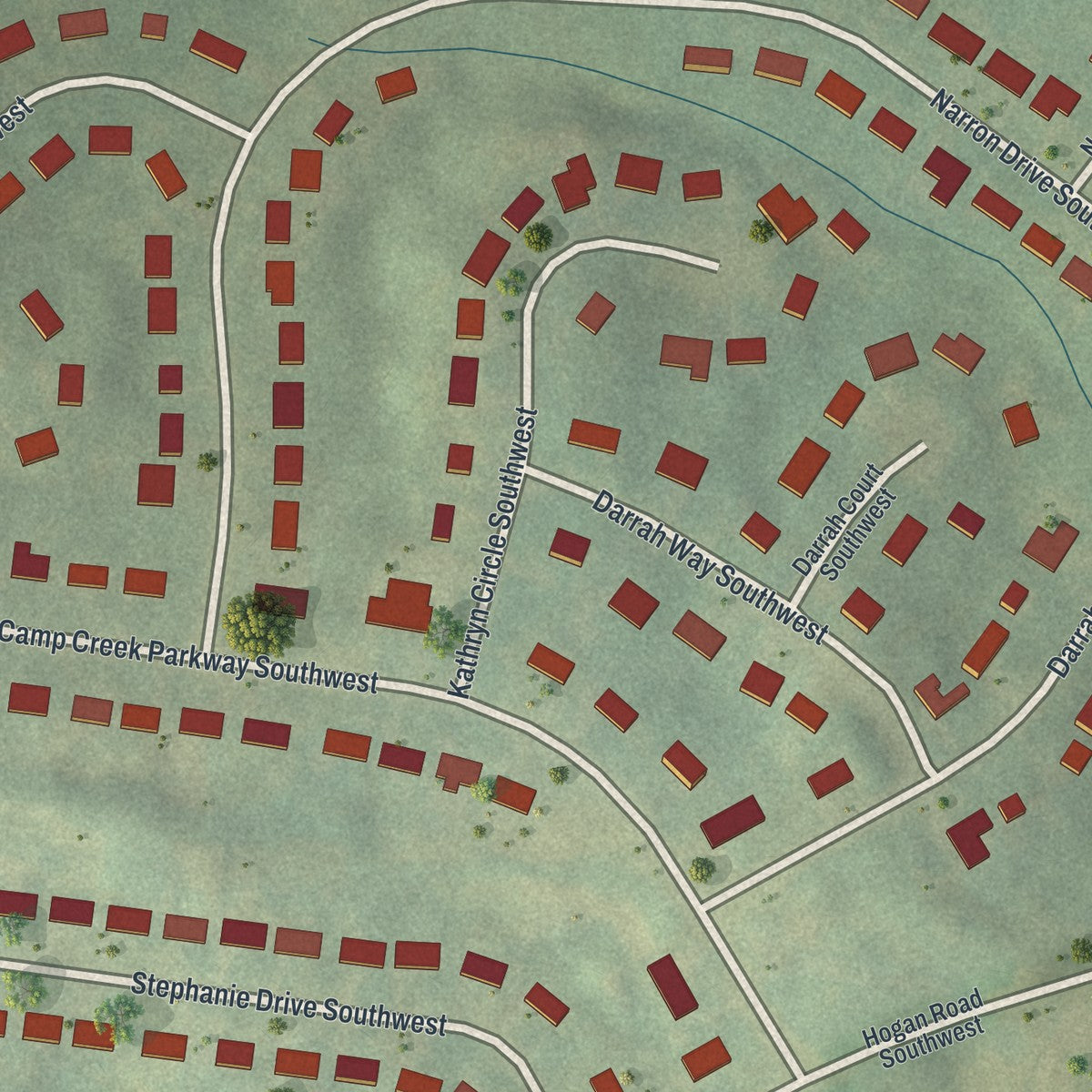 Close-up 1 of the Deerwood, Georgia map artwork