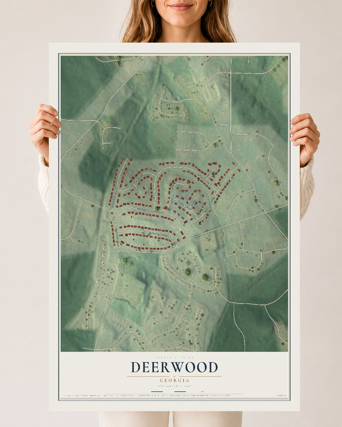 Deerwood, Georgia map print, 24" x 36" Archival Matte Print mockup