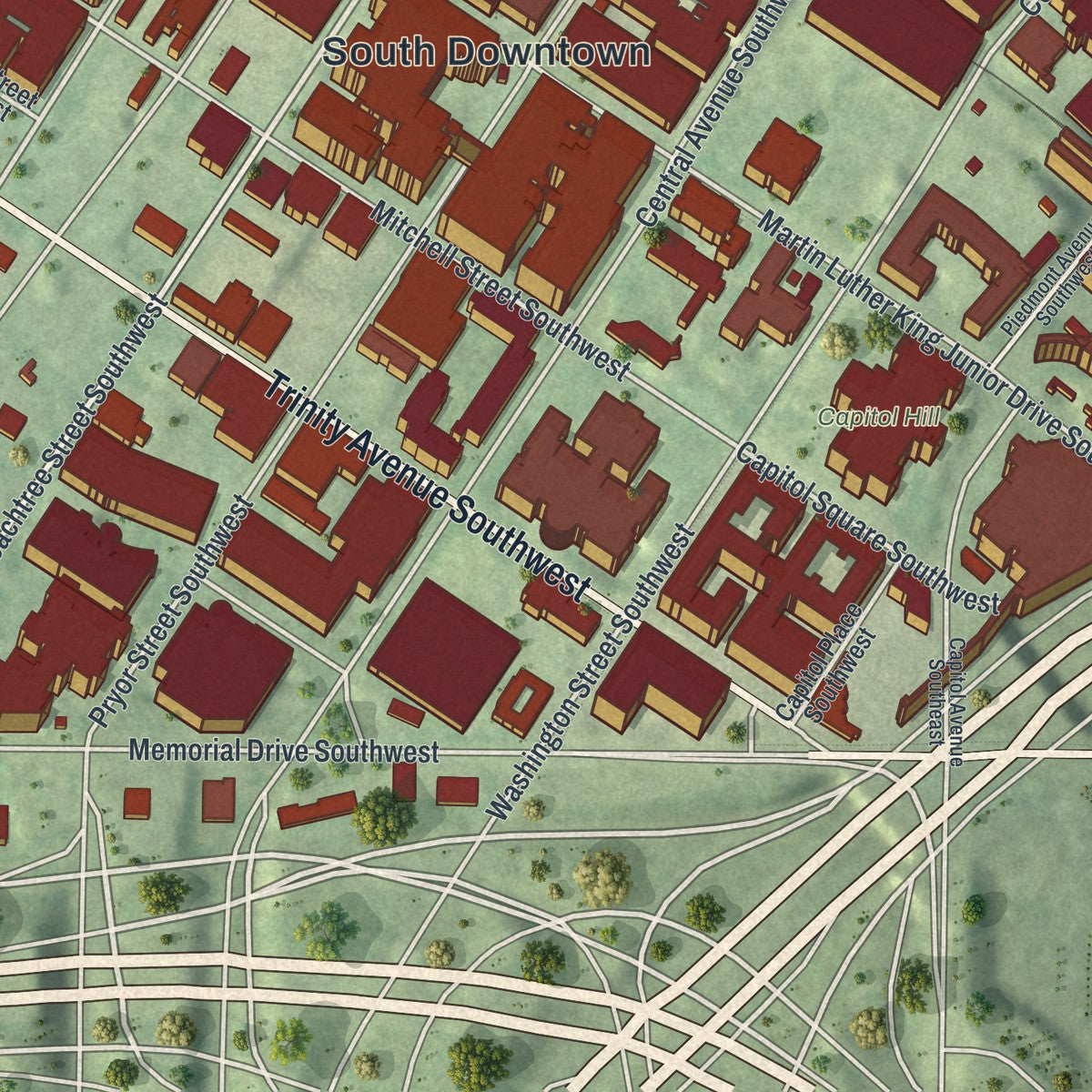 Close-up 1 of the Downtown, Georgia map artwork