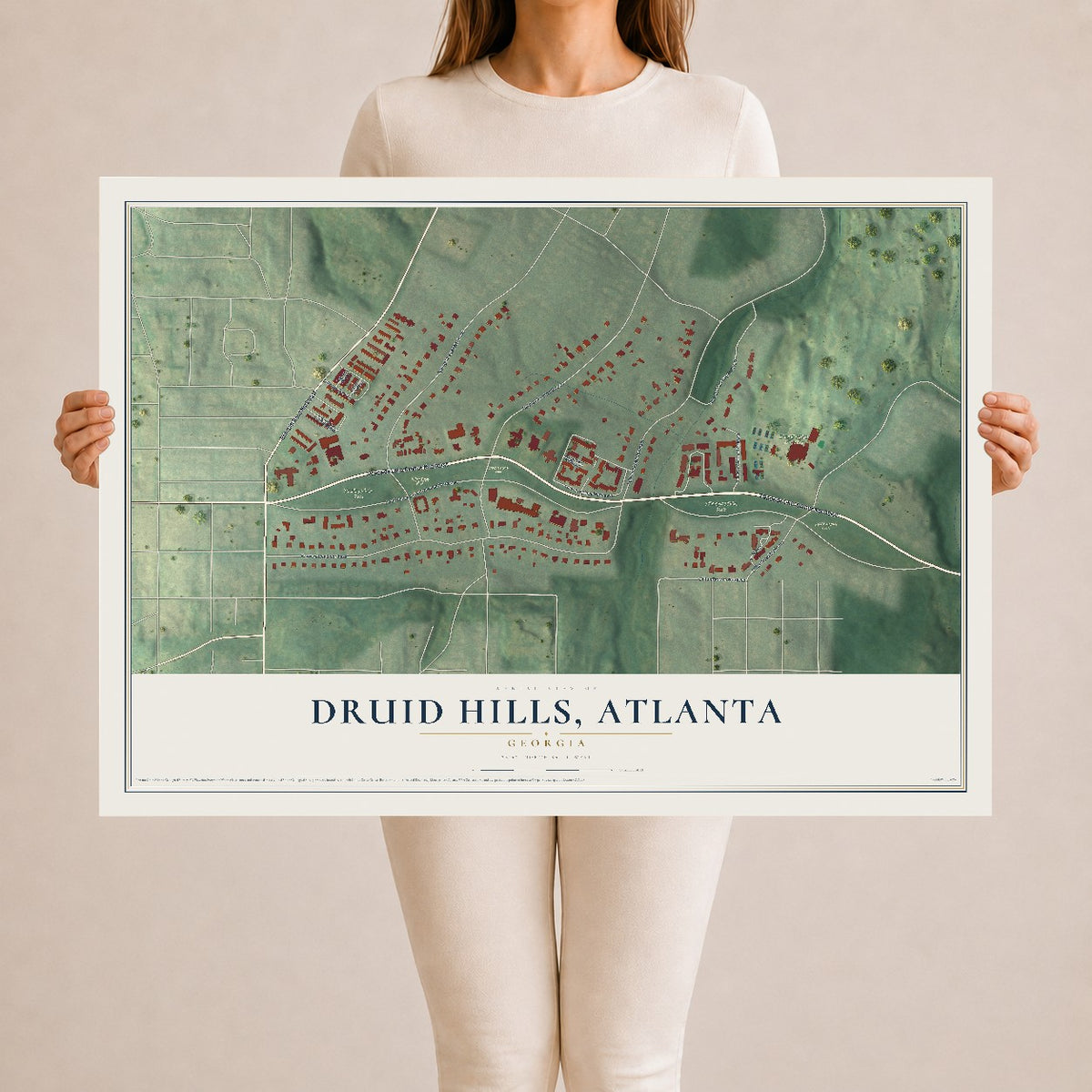 Druid Hills, Atlanta, Georgia map print, 24" x 36" Archival Matte Print mockup