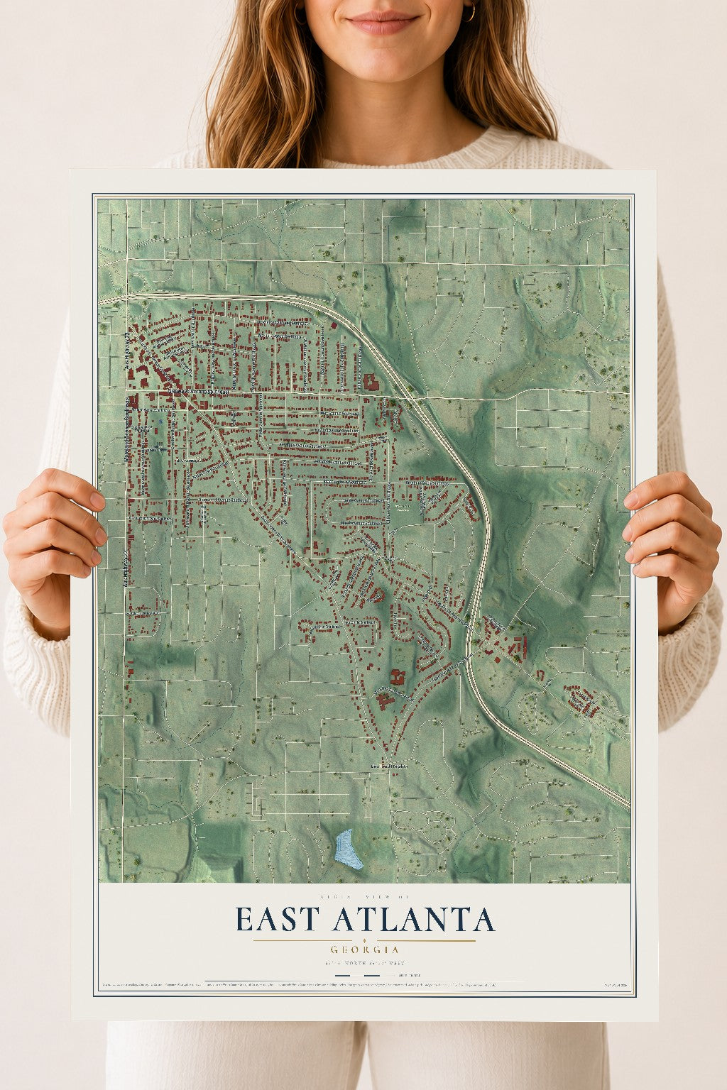 East Atlanta, Georgia map print, 18" x 24" Archival Matte Print mockup