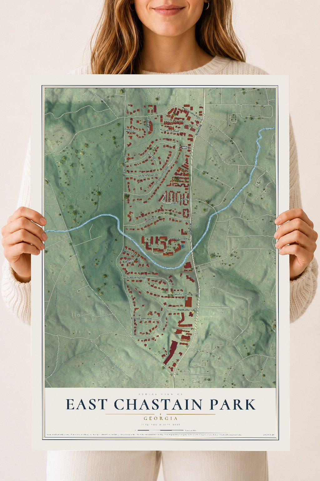 East Chastain Park, Georgia map print, 18" x 24" Archival Matte Print mockup
