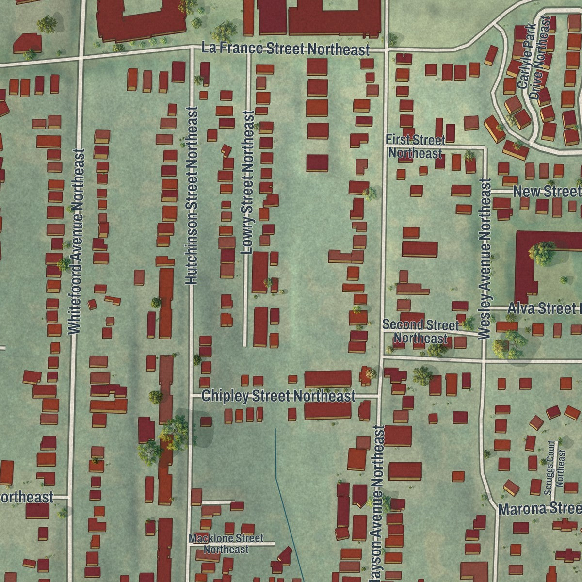 Close-up 1 of the Edgewood, Georgia map artwork