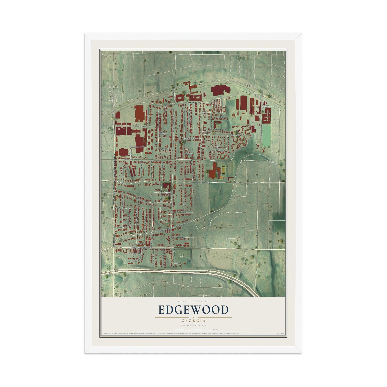 Edgewood, Georgia map print, 12" x 18" W/ White Ayous Wood Frame mockup