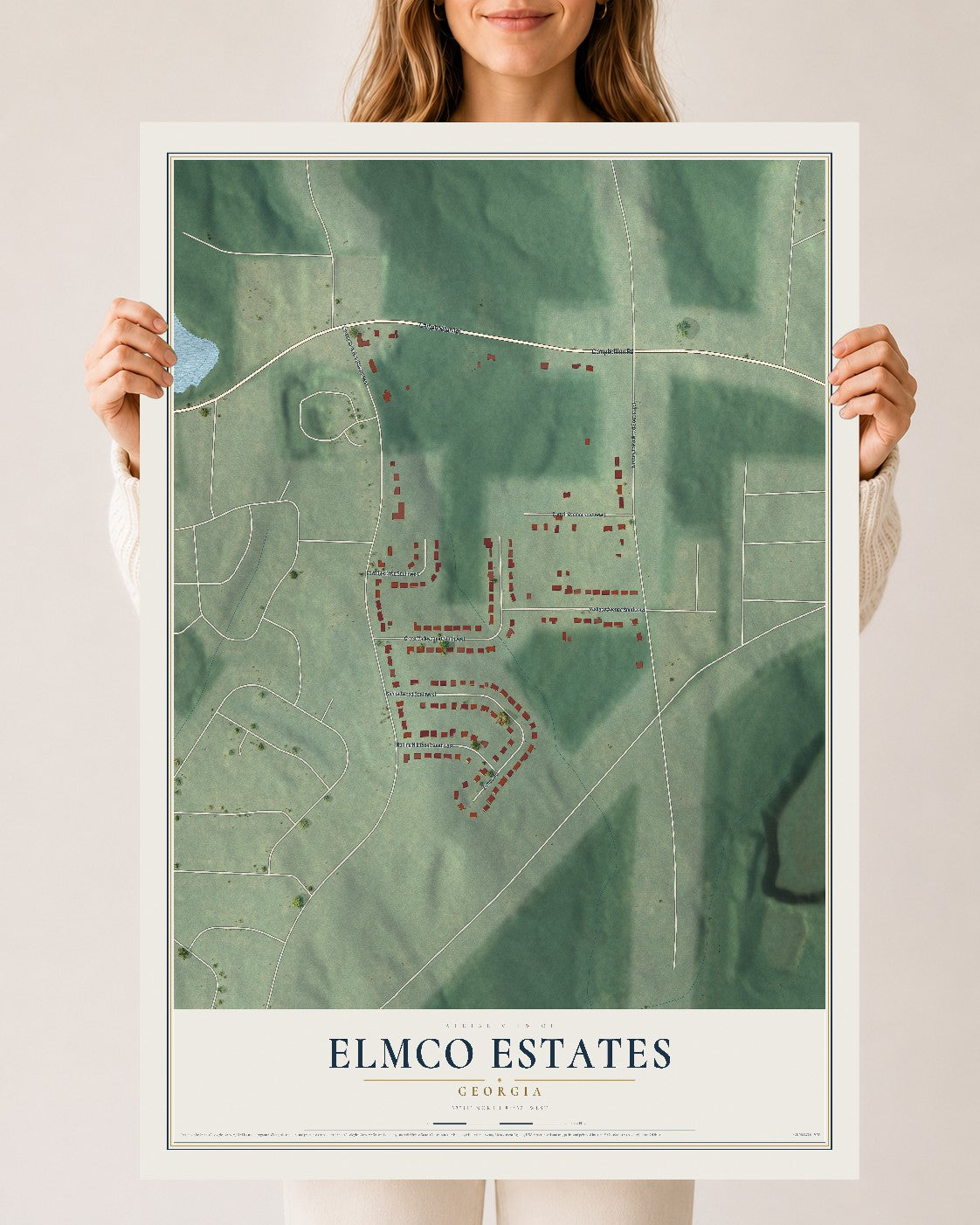 Elmco Estates, Georgia map print, 24" x 36" Archival Matte Print mockup
