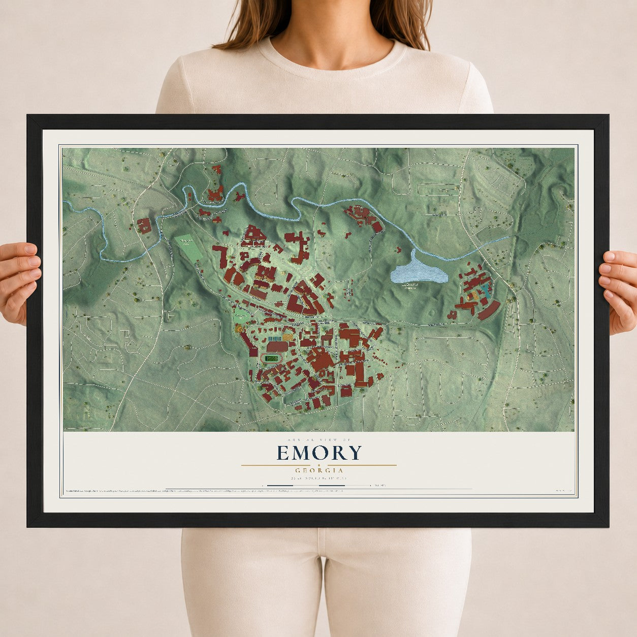 Emory, Georgia map print, 18" x 24" W/ Black Ayous Wood Frame mockup