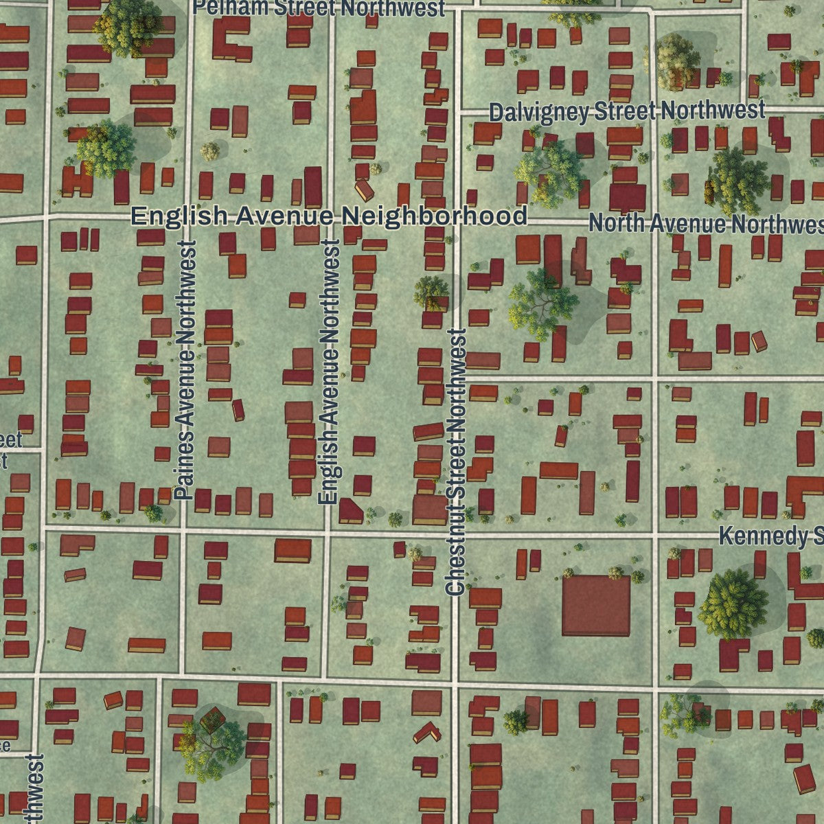 Close-up 1 of the English Avenue, Georgia map artwork