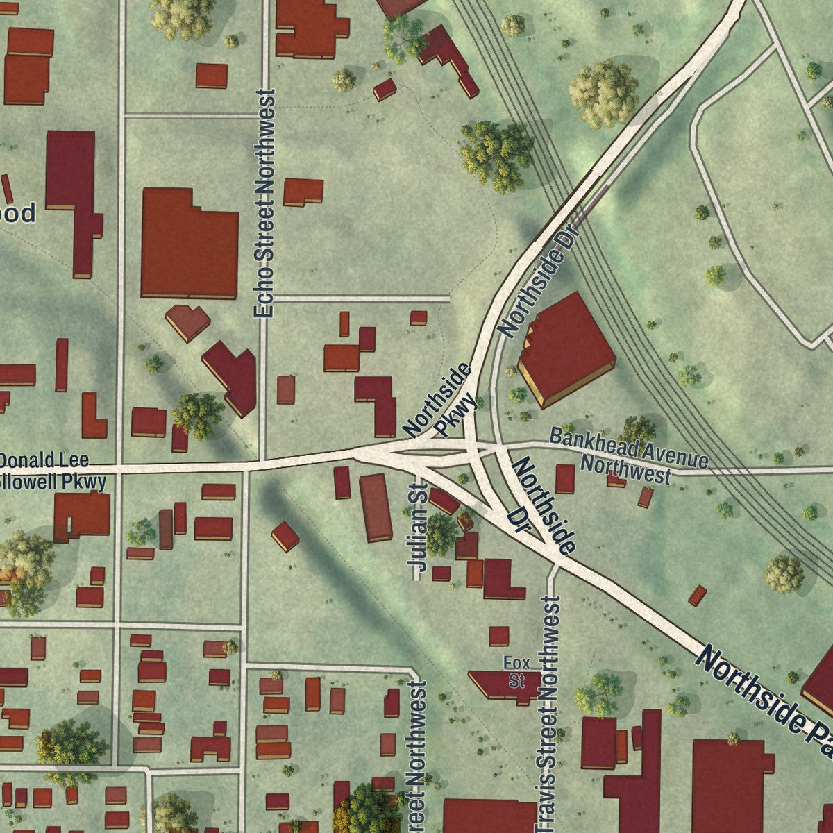Close-up 2 of the English Avenue, Georgia map artwork