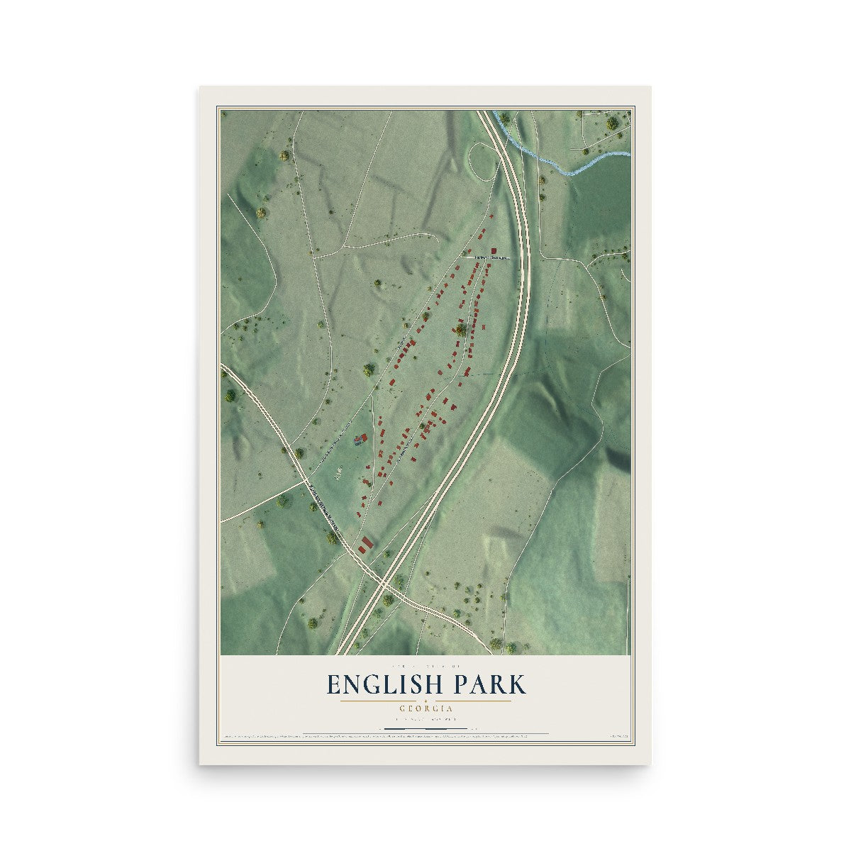 English Park, Georgia map print, 12" x 18" Archival Matte Print mockup