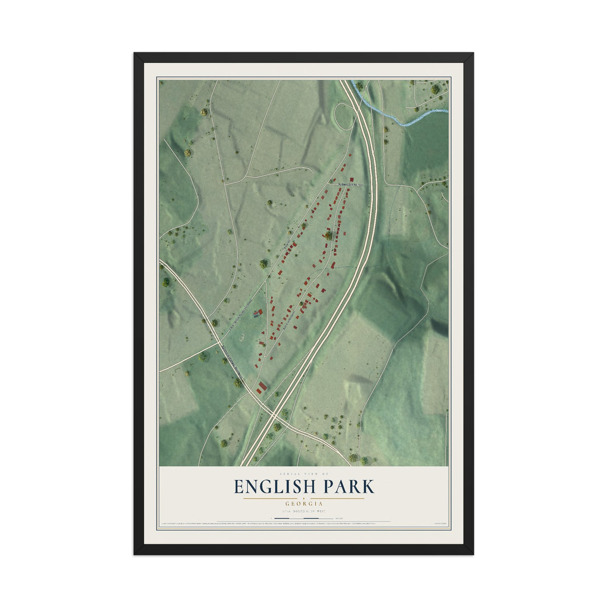 English Park, Georgia map print, 12" x 18" W/ Black Ayous Wood Frame mockup