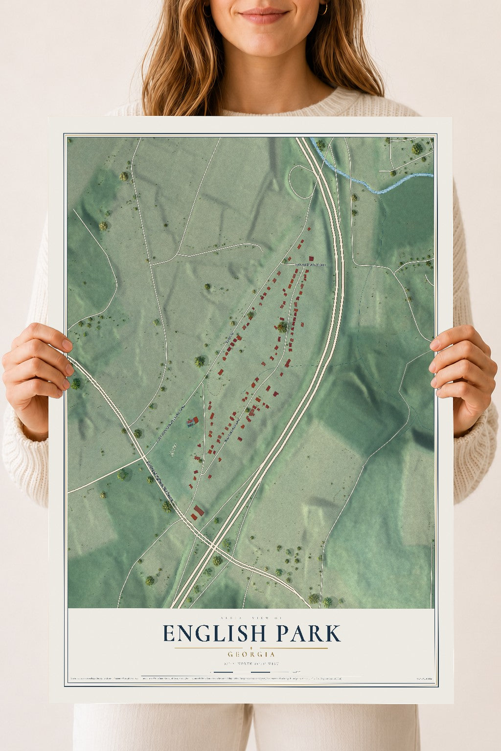 English Park, Georgia map print, 18" x 24" Archival Matte Print mockup