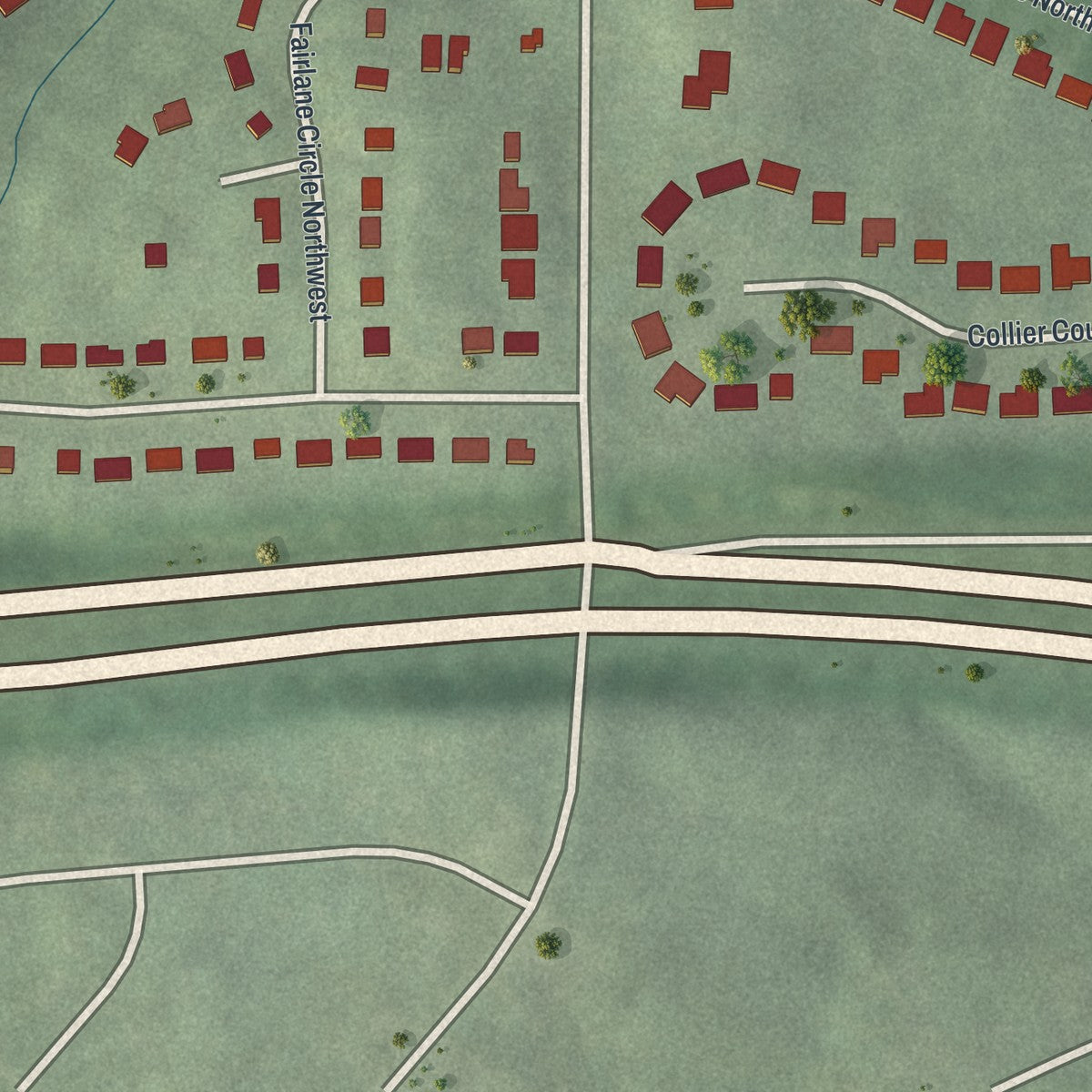 Close-up 2 of the Fairburn Heights, Georgia map artwork