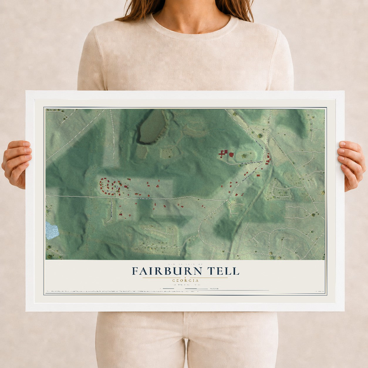 Fairburn Tell, Georgia map print, 12" x 18" W/ White Ayous Wood Frame mockup