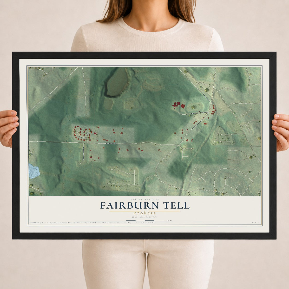 Fairburn Tell, Georgia map print, 18" x 24" W/ Black Ayous Wood Frame mockup