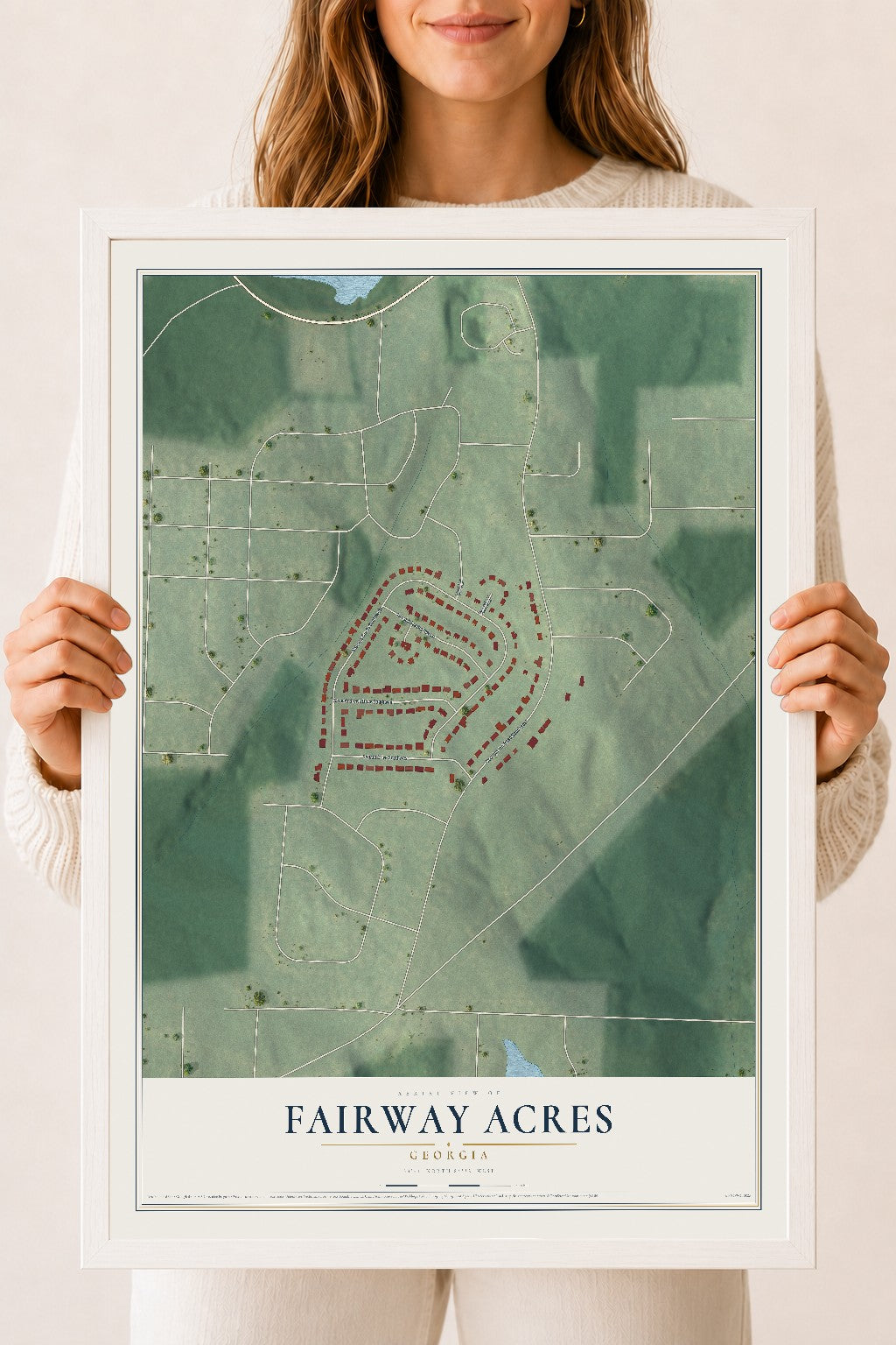 Fairway Acres, Georgia map print, 18" x 24" W/ White Ayous Wood Frame mockup