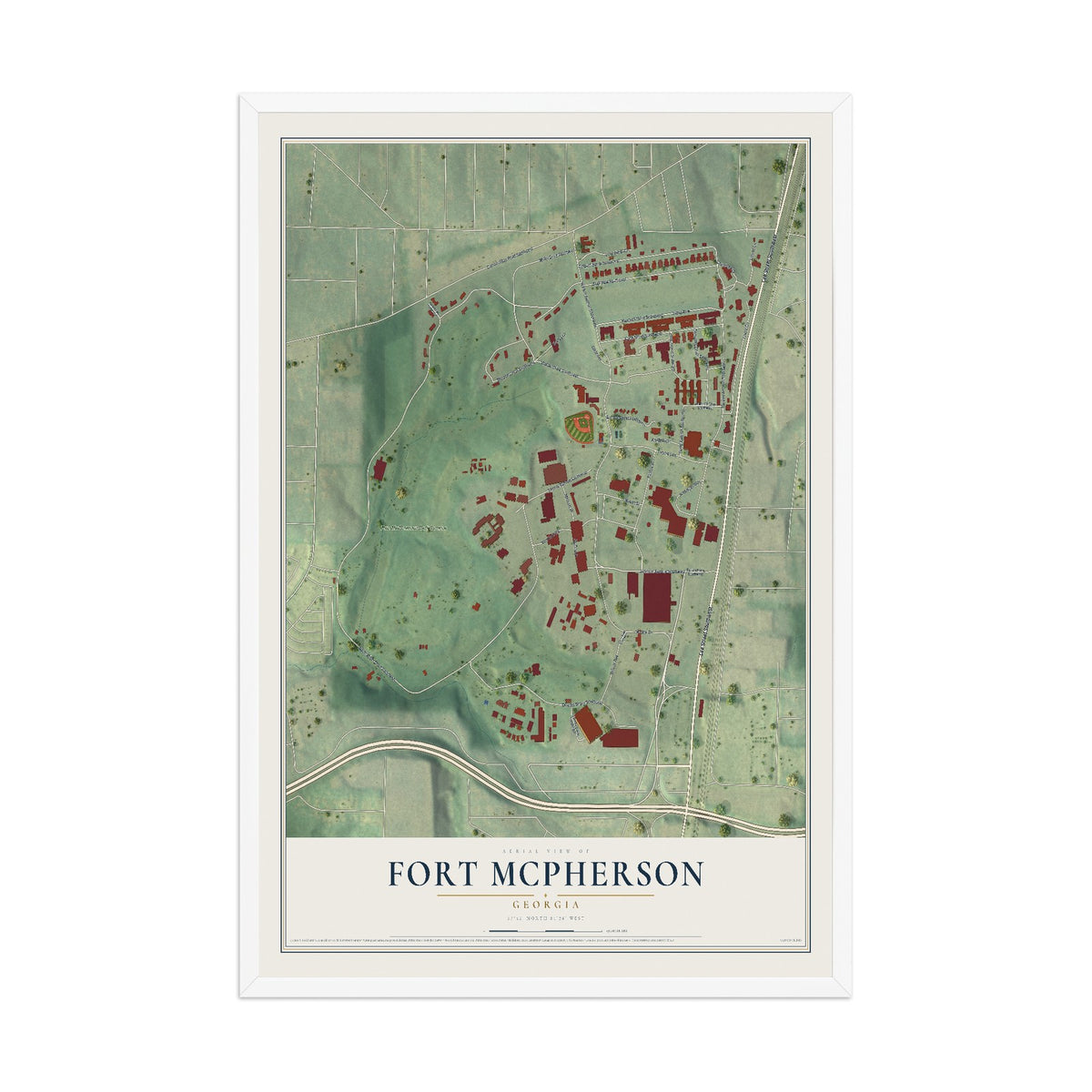 Fort McPherson, Georgia map print, 12" x 18" W/ White Ayous Wood Frame mockup