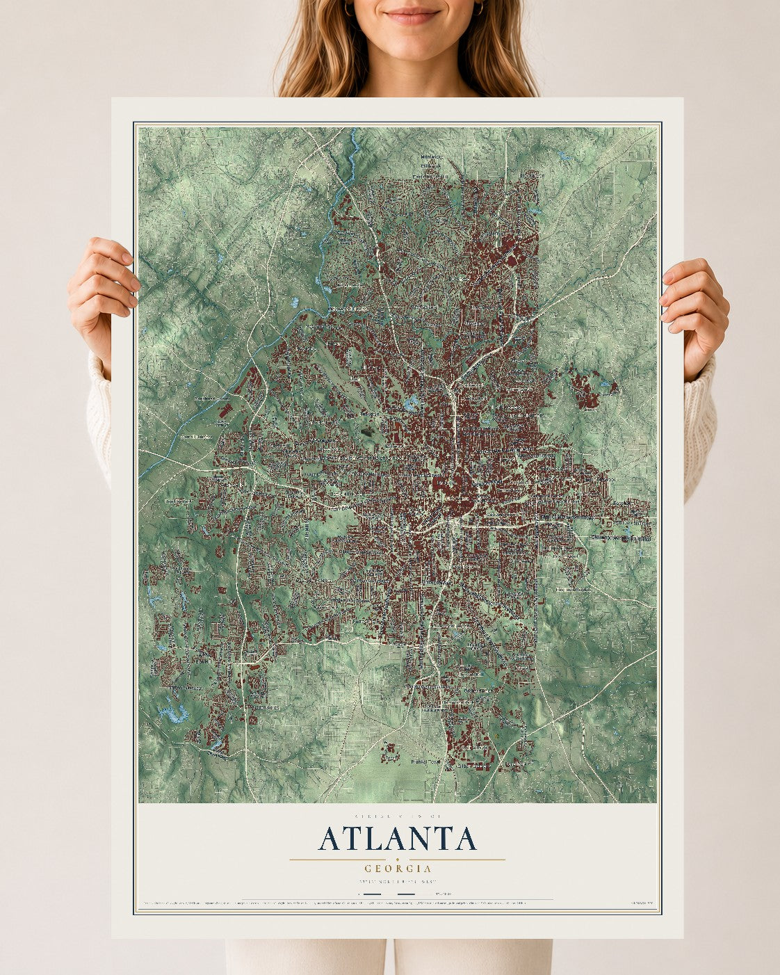 Atlanta, Georgia map print, 24" x 36" Archival Matte Print mockup