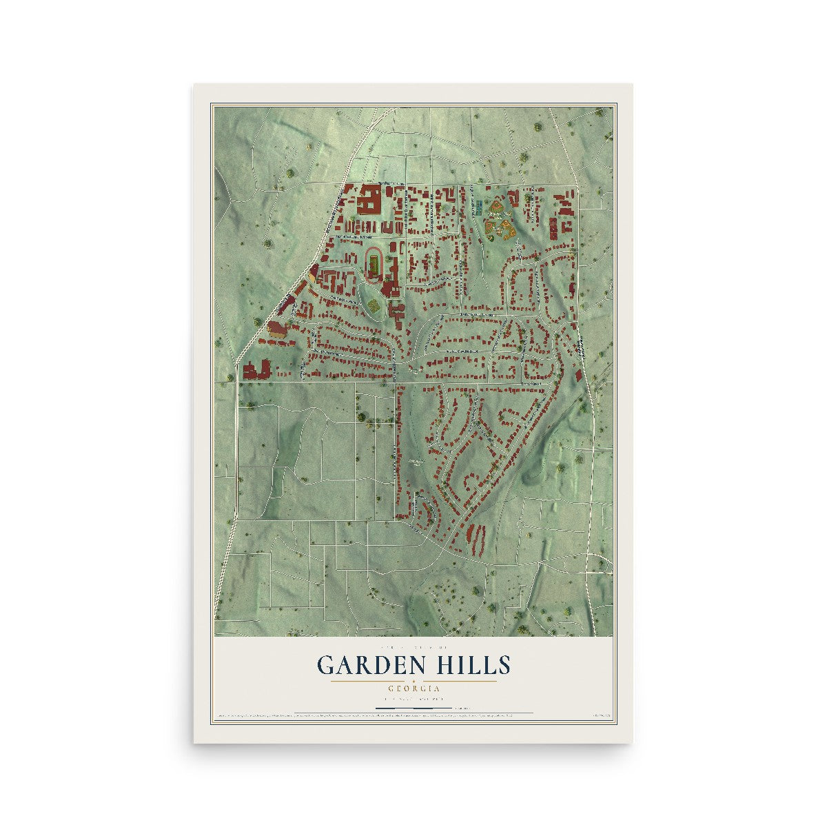 Garden Hills, Georgia map print, 12" x 18" Archival Matte Print mockup