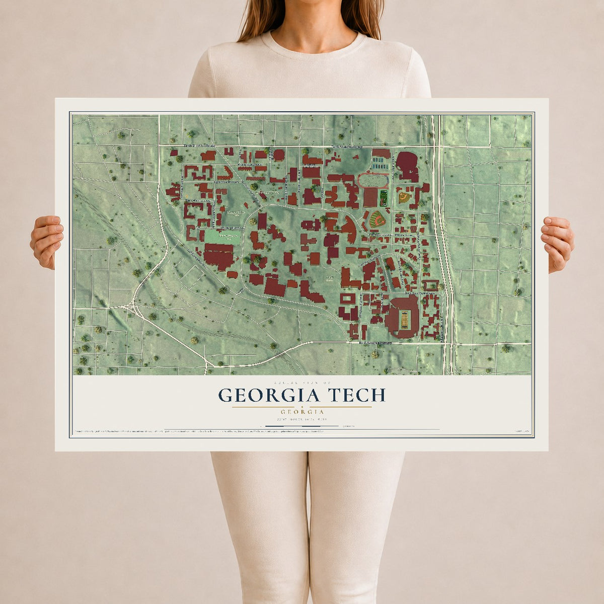 Georgia Tech, Georgia map print, 24" x 36" Archival Matte Print mockup