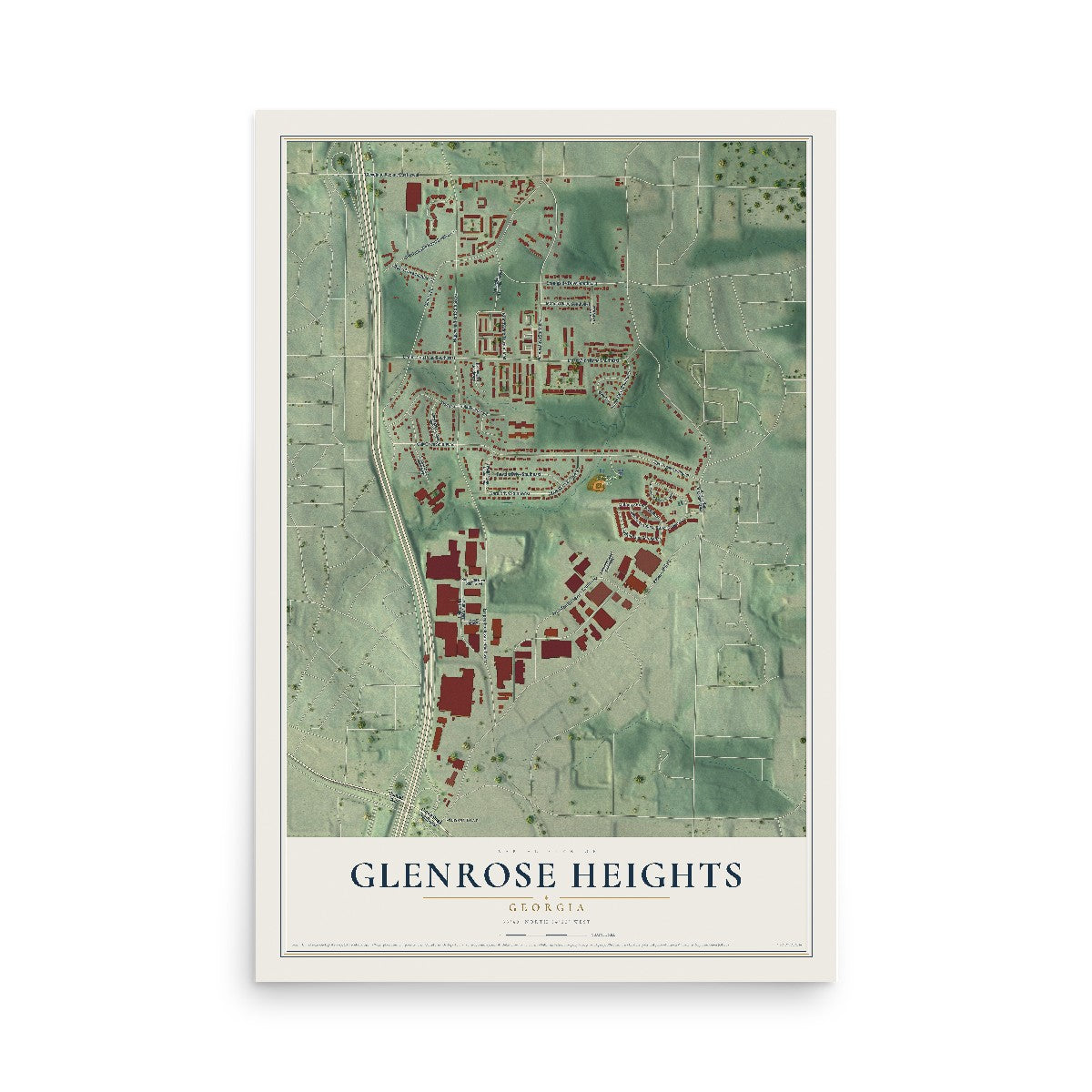 Glenrose Heights, Georgia map print, 12" x 18" Archival Matte Print mockup