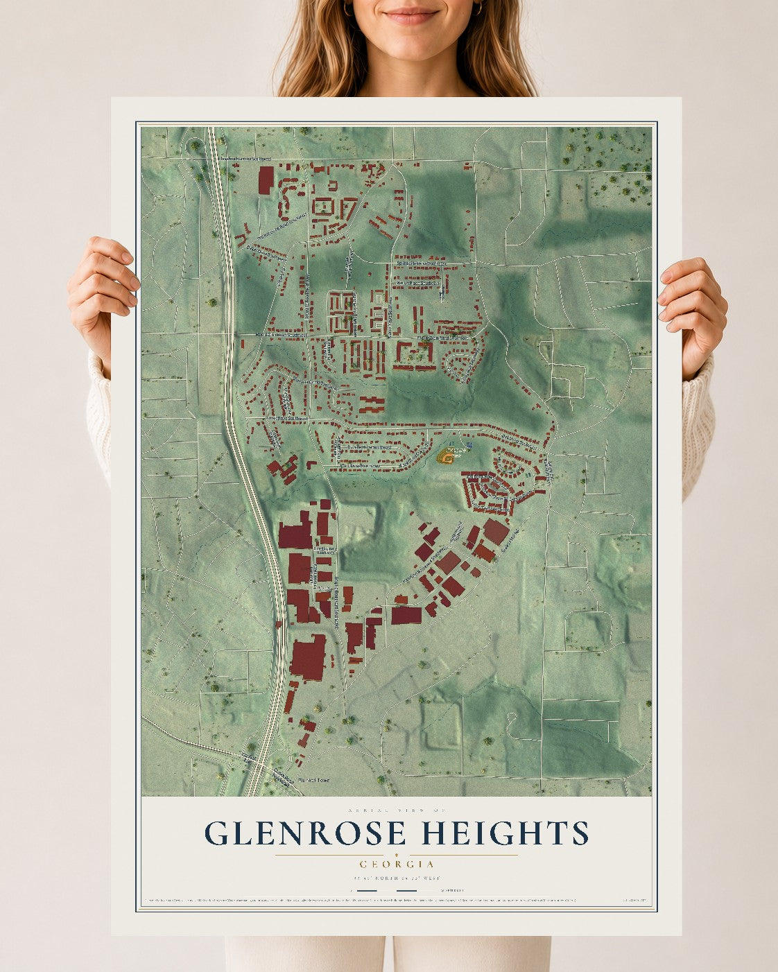 Glenrose Heights, Georgia map print, 24" x 36" Archival Matte Print mockup