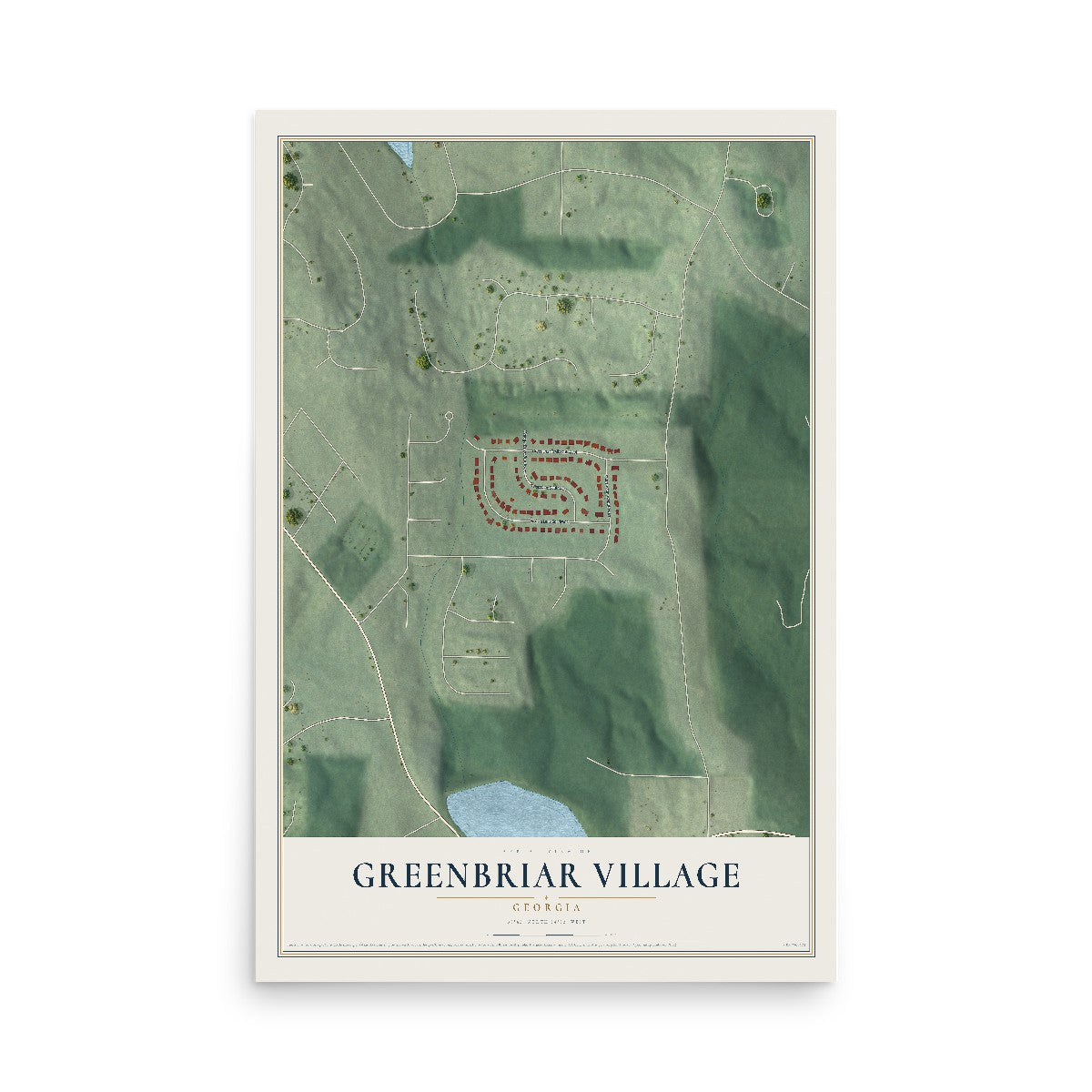 Greenbriar Village, Georgia map print, 12" x 18" Archival Matte Print mockup