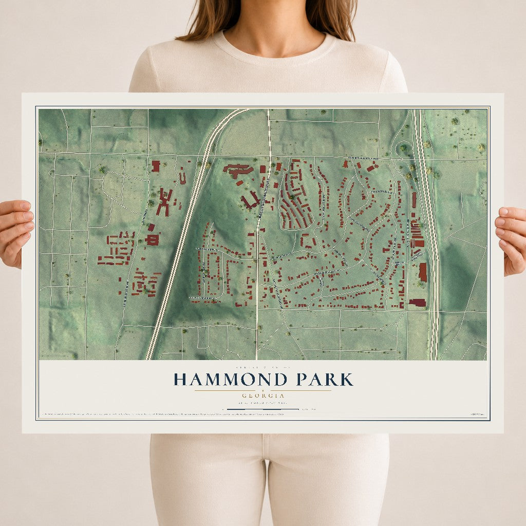 Hammond Park, Georgia map print, 18" x 24" Archival Matte Print mockup