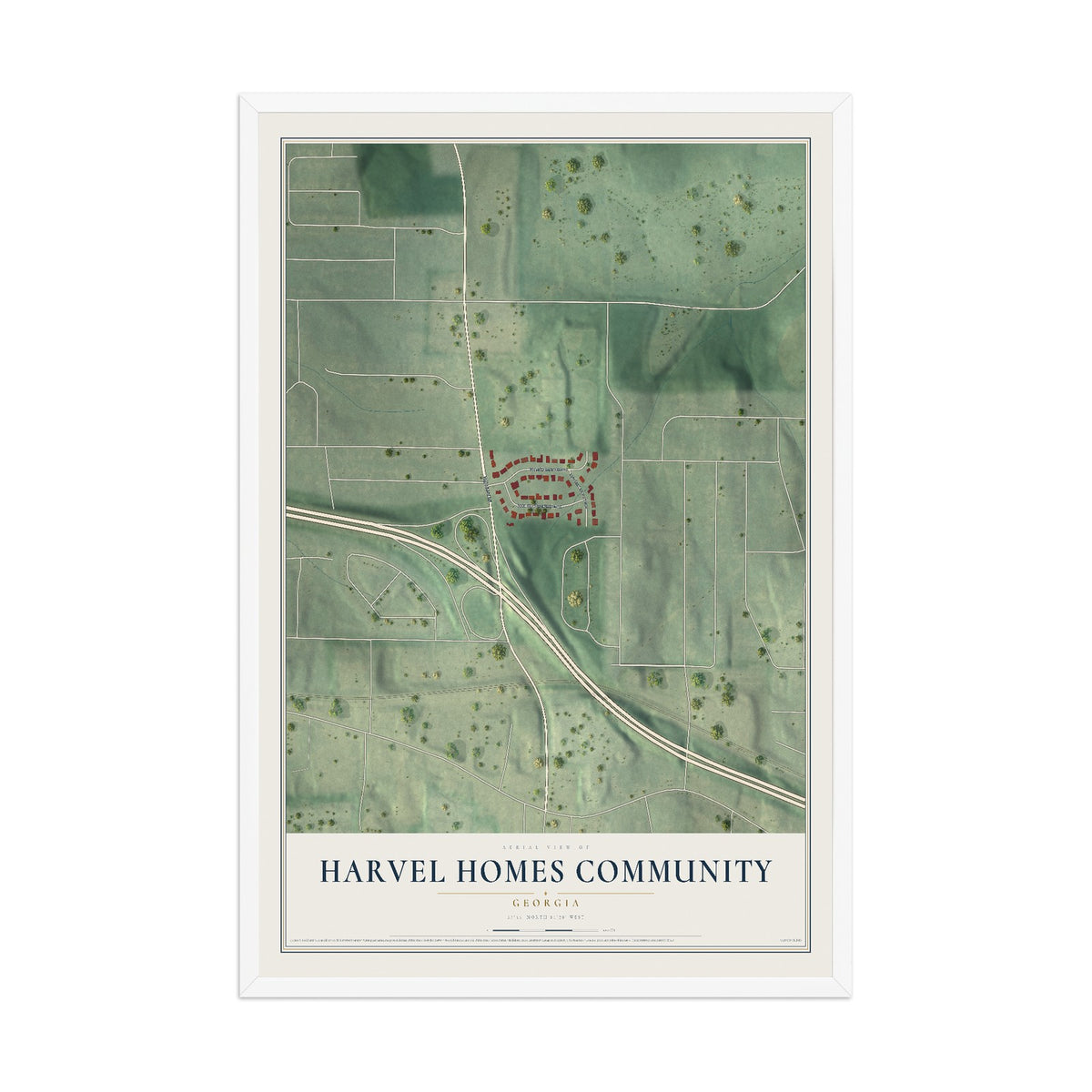 Harvel Homes Community, Georgia map print, 12" x 18" W/ White Ayous Wood Frame mockup
