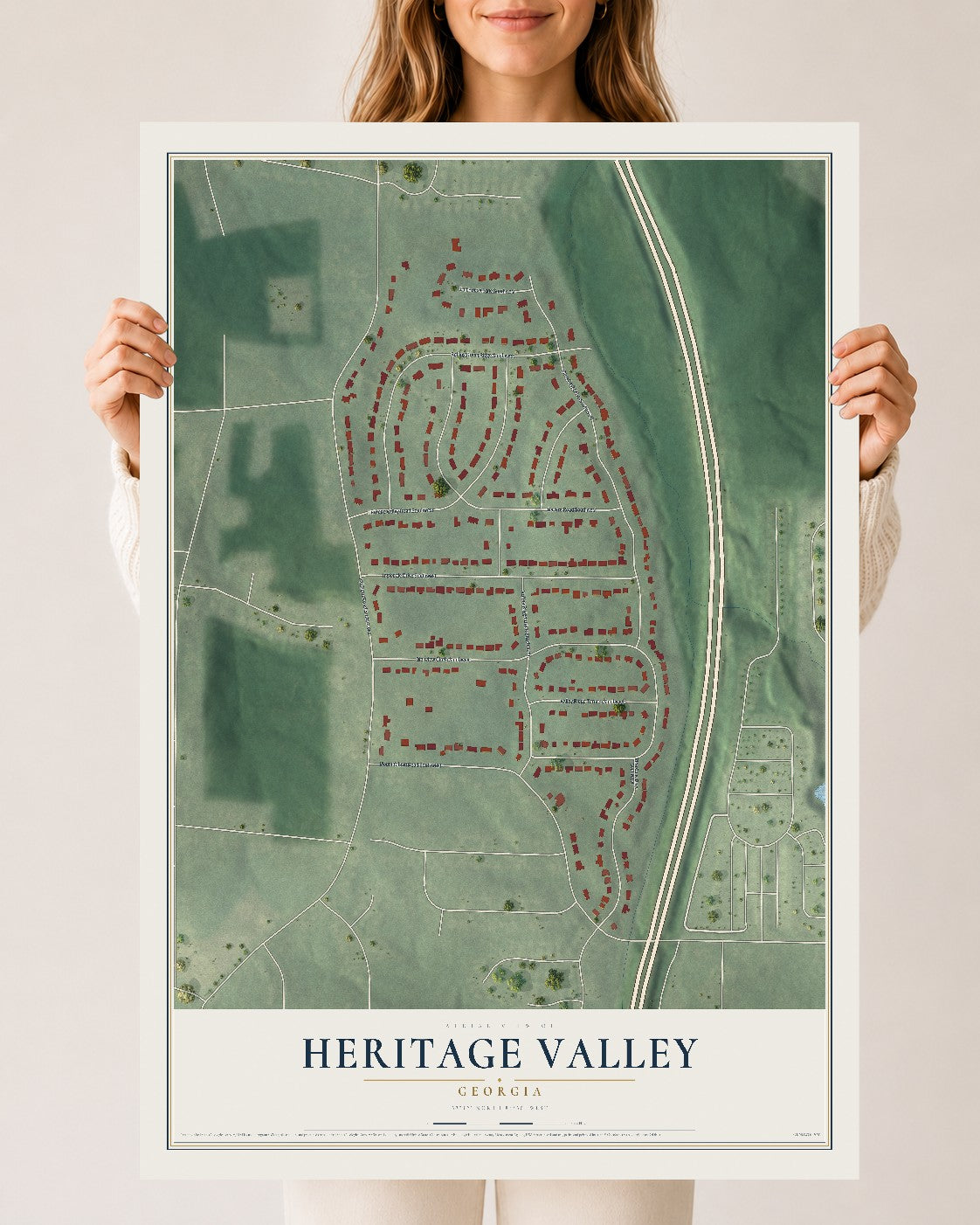 Heritage Valley, Georgia map print, 24" x 36" Archival Matte Print mockup