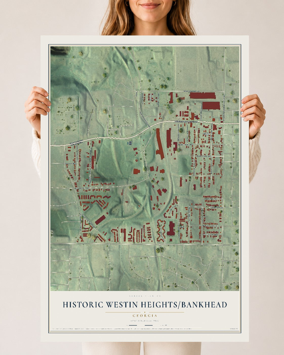 Historic Westin Heights-Bankhead, Georgia map print, 24" x 36" Archival Matte Print mockup