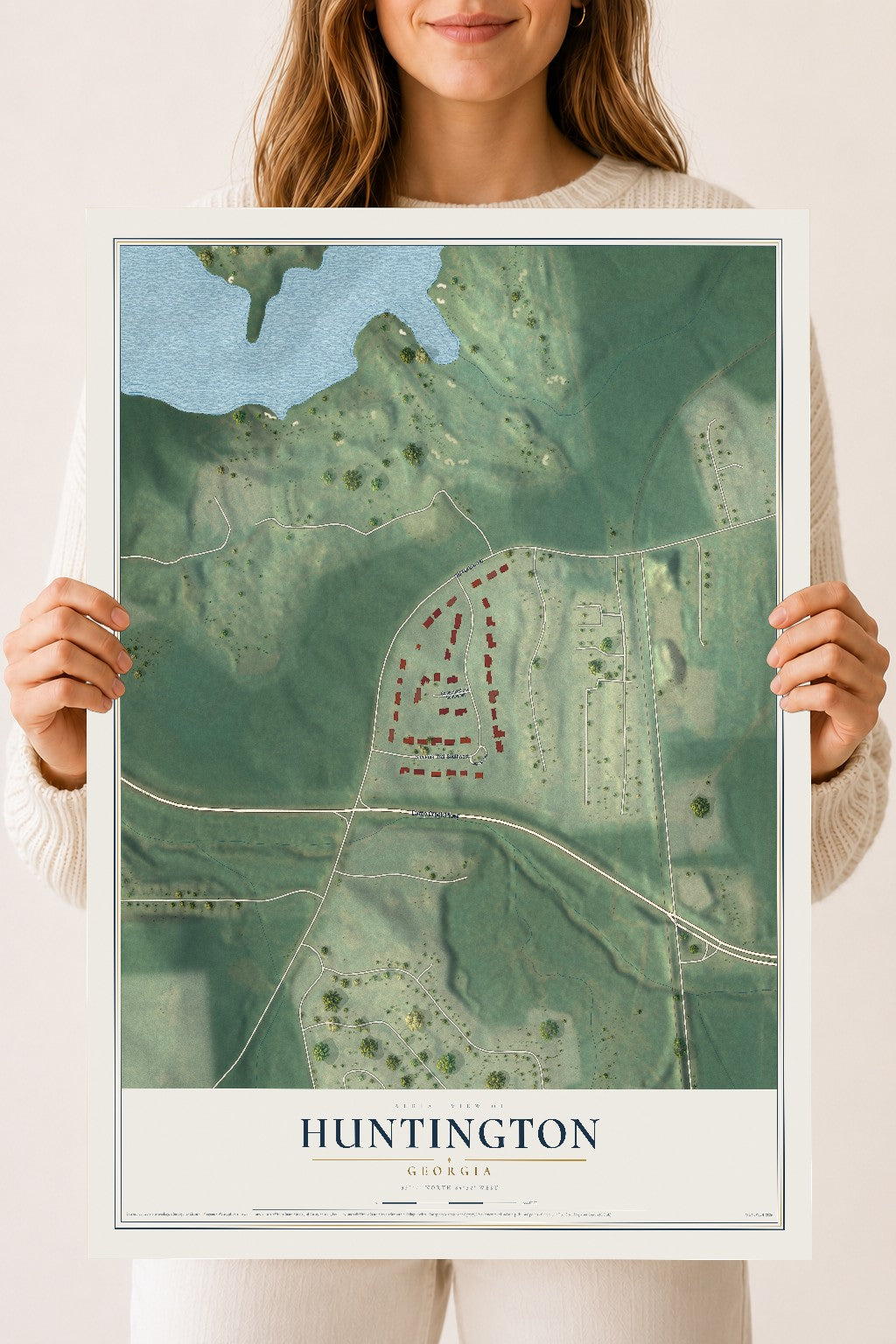 Huntington, Georgia map print, 18" x 24" Archival Matte Print mockup