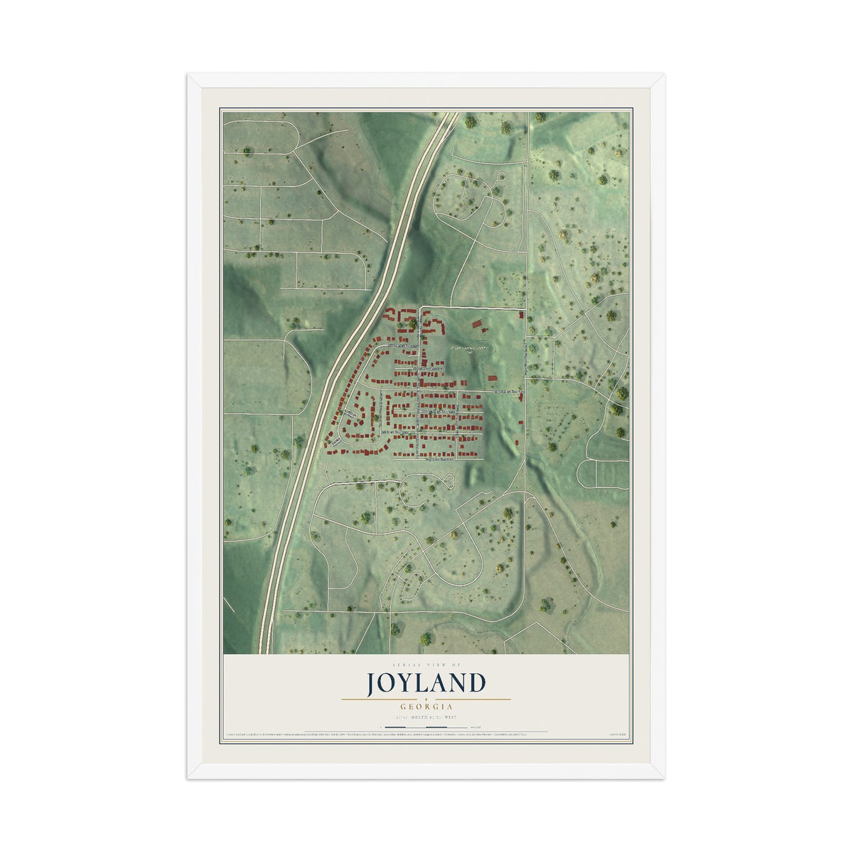 Joyland, Georgia map print, 12" x 18" W/ White Ayous Wood Frame mockup