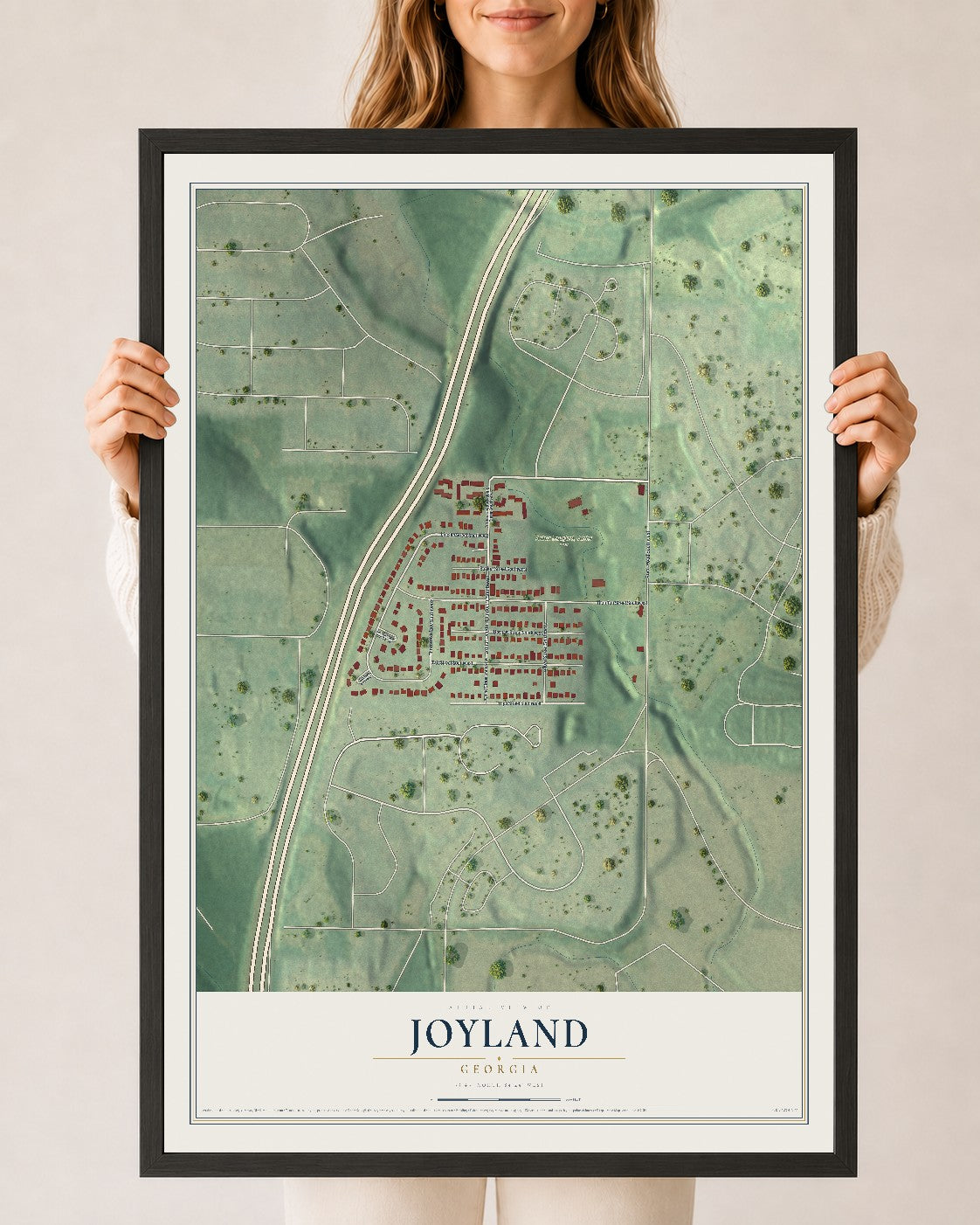 Joyland, Georgia map print, 24" x 36" W/ Black Ayous Wood Frame mockup