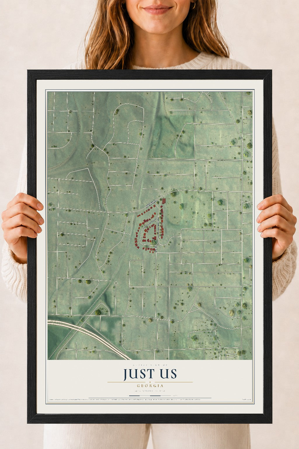 Just Us, Georgia map print, 18" x 24" W/ Black Ayous Wood Frame mockup