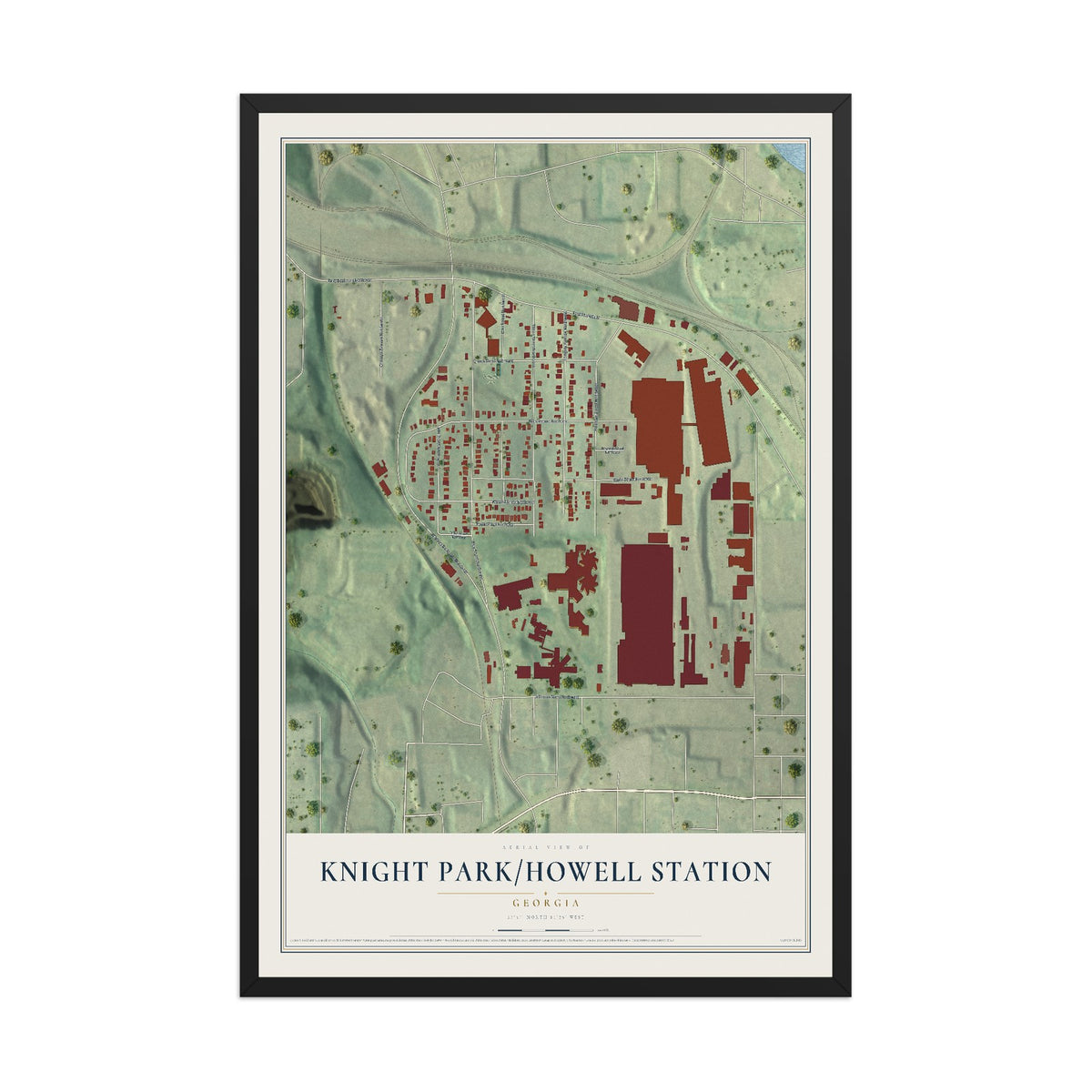 Knight Park-Howell Station, Georgia map print, 12" x 18" W/ Black Ayous Wood Frame mockup