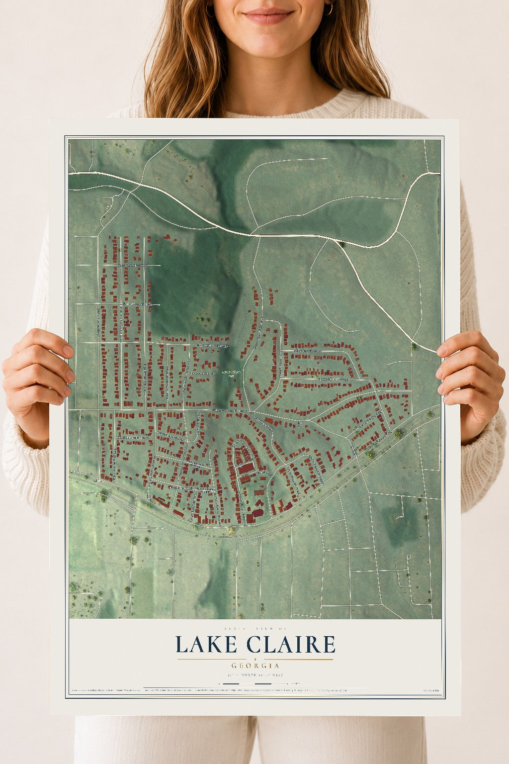 Lake Claire, Georgia map print, 18" x 24" Archival Matte Print mockup