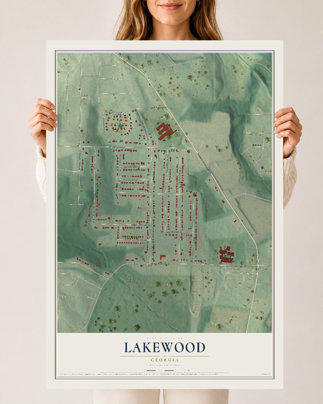 Lakewood, Georgia map print, 24" x 36" Archival Matte Print mockup
