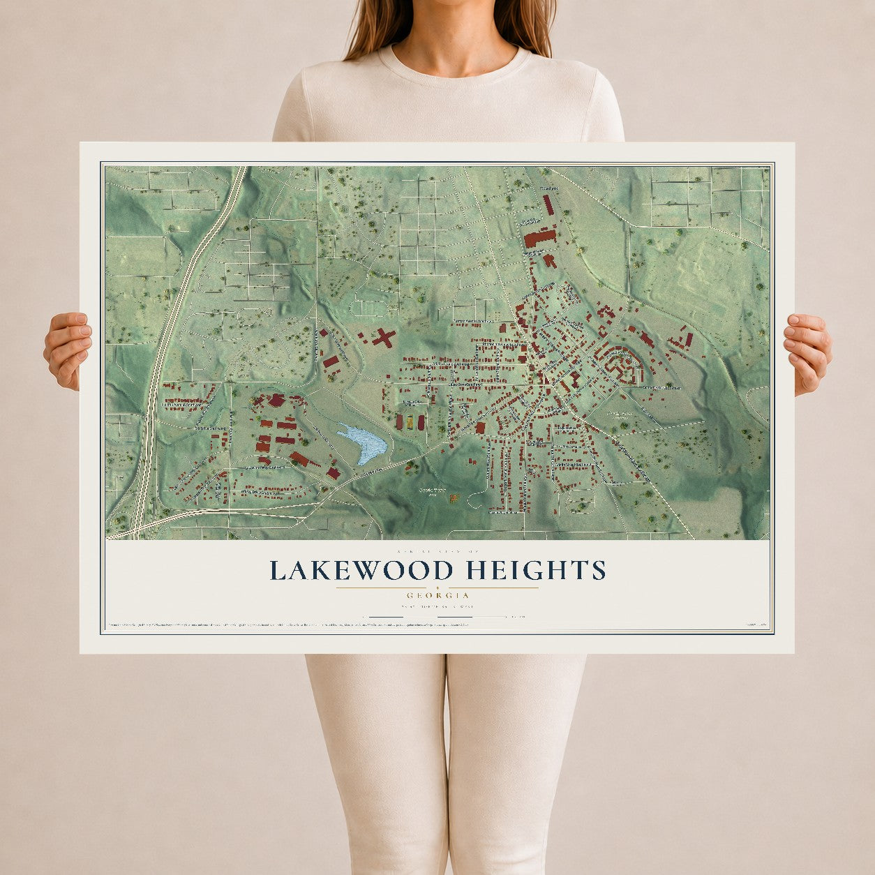 Lakewood Heights, Georgia map print, 24" x 36" Archival Matte Print mockup