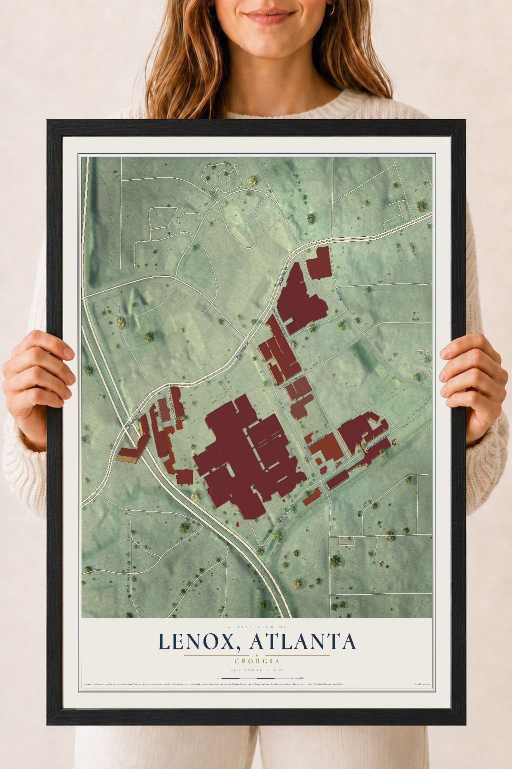 Lenox, Georgia map print, 18" x 24" W/ Black Ayous Wood Frame mockup