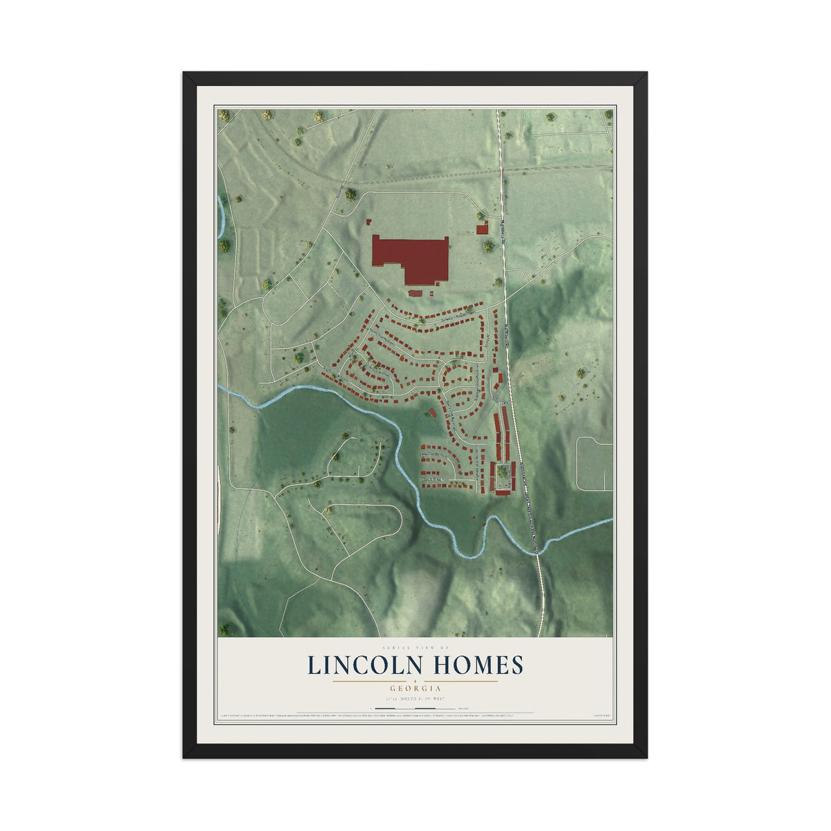 Lincoln Homes, Georgia map print, 12" x 18" W/ Black Ayous Wood Frame mockup