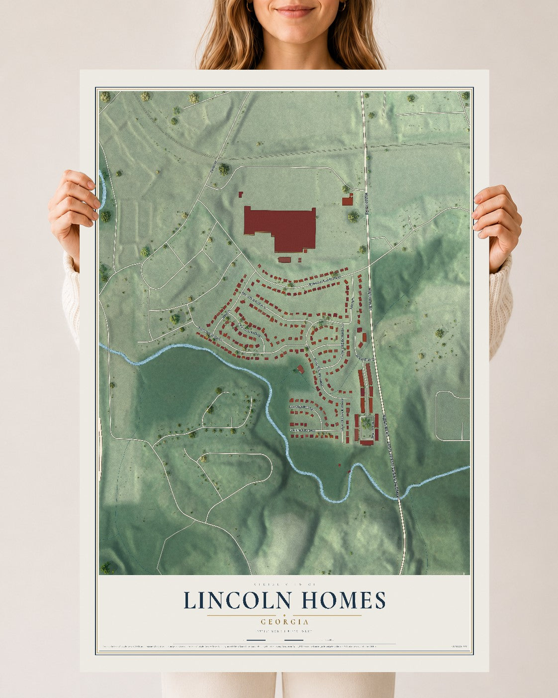 Lincoln Homes, Georgia map print, 24" x 36" Archival Matte Print mockup