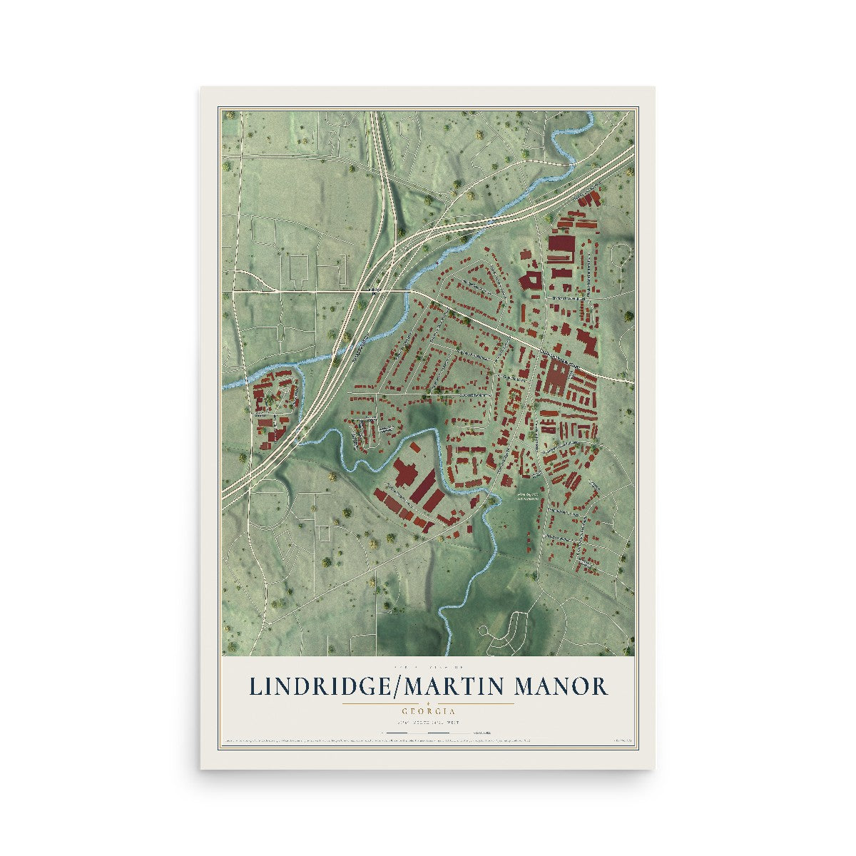 Lindridge-Martin Manor, Georgia map print, 12" x 18" Archival Matte Print mockup