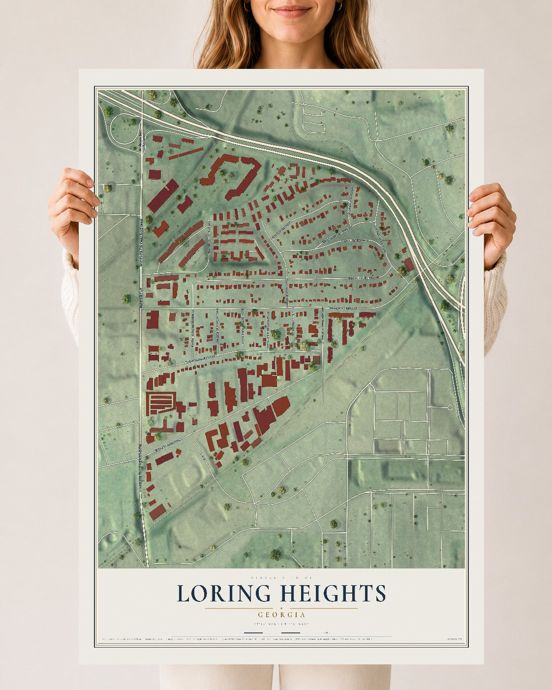 Loring Heights, Georgia map print, 24" x 36" Archival Matte Print mockup