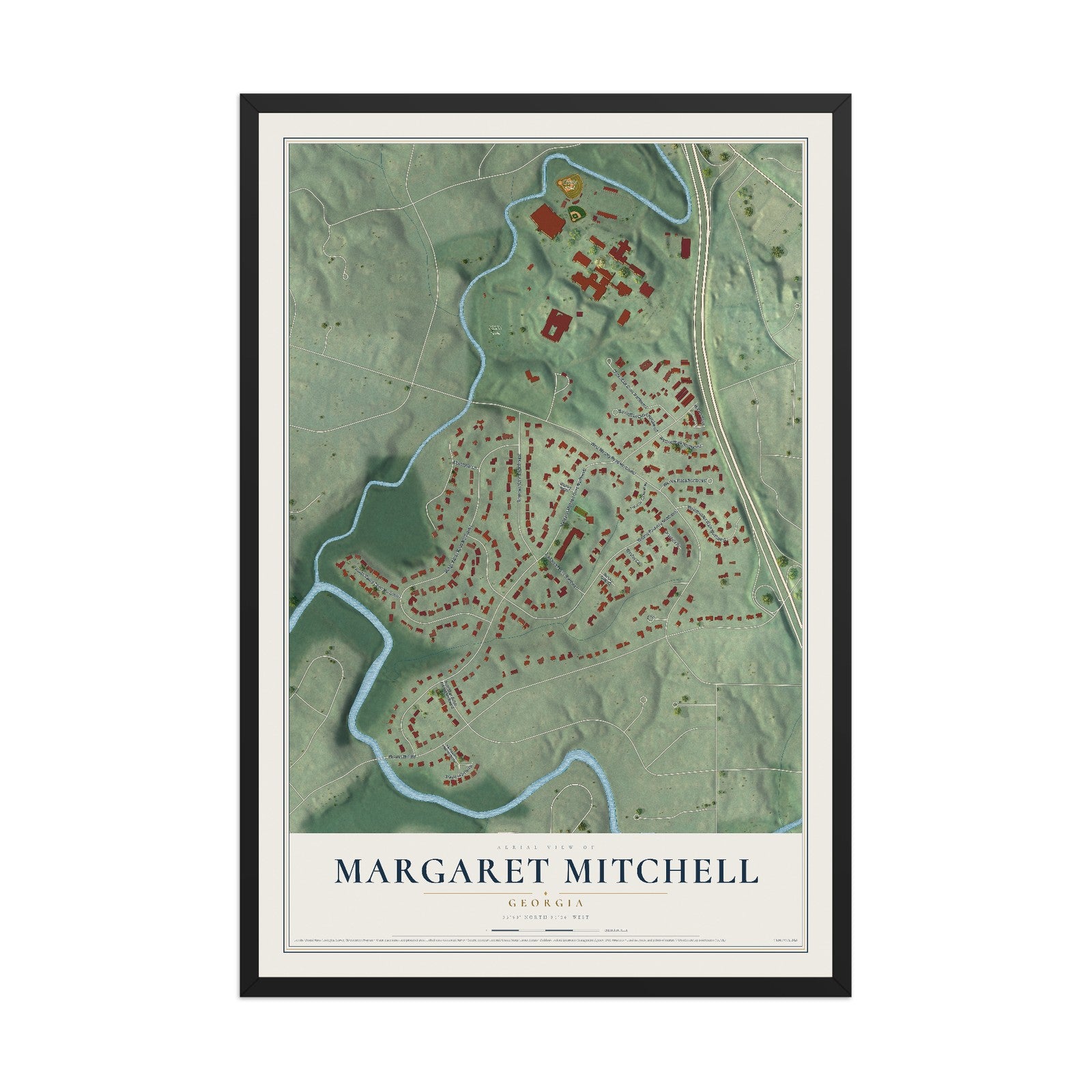 Margaret Mitchell, Georgia map print, 12" x 18" W/ Black Ayous Wood Frame mockup