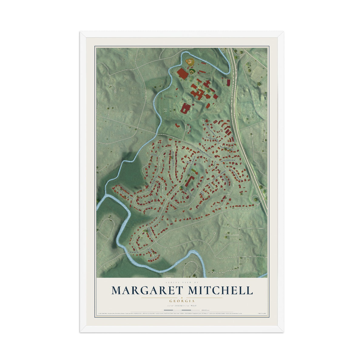 Margaret Mitchell, Georgia map print, 12" x 18" W/ White Ayous Wood Frame mockup