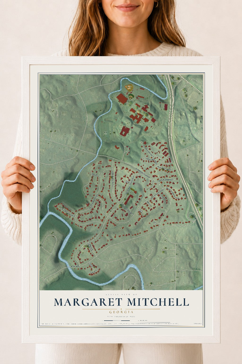 Margaret Mitchell, Georgia map print, 18" x 24" W/ White Ayous Wood Frame mockup