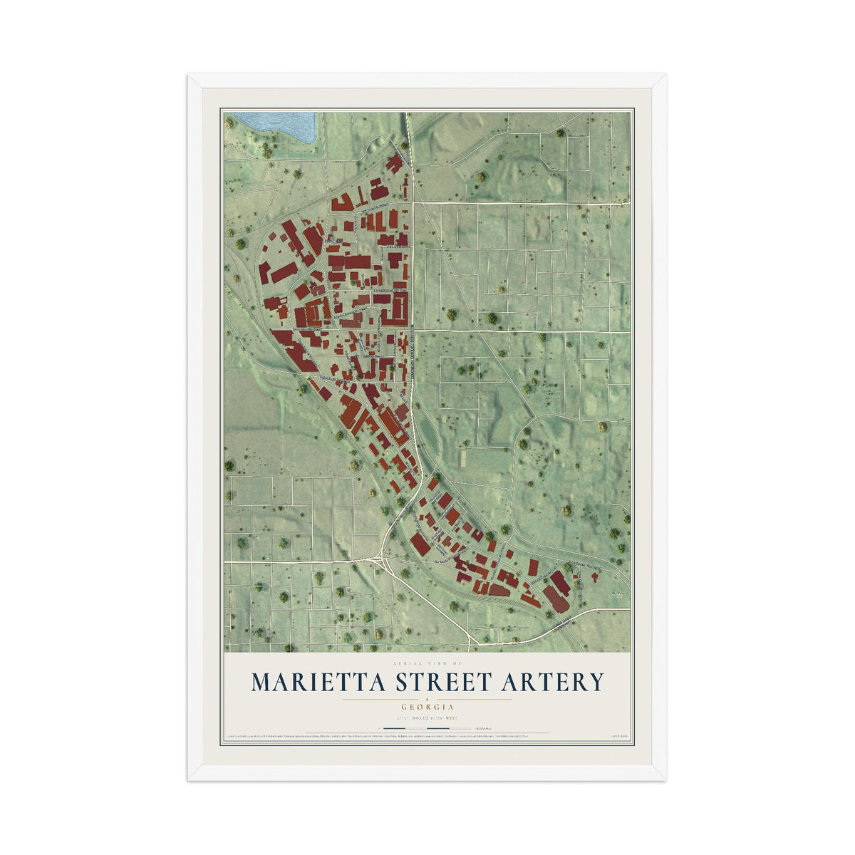 Marietta Street Artery, Georgia map print, 12" x 18" W/ White Ayous Wood Frame mockup