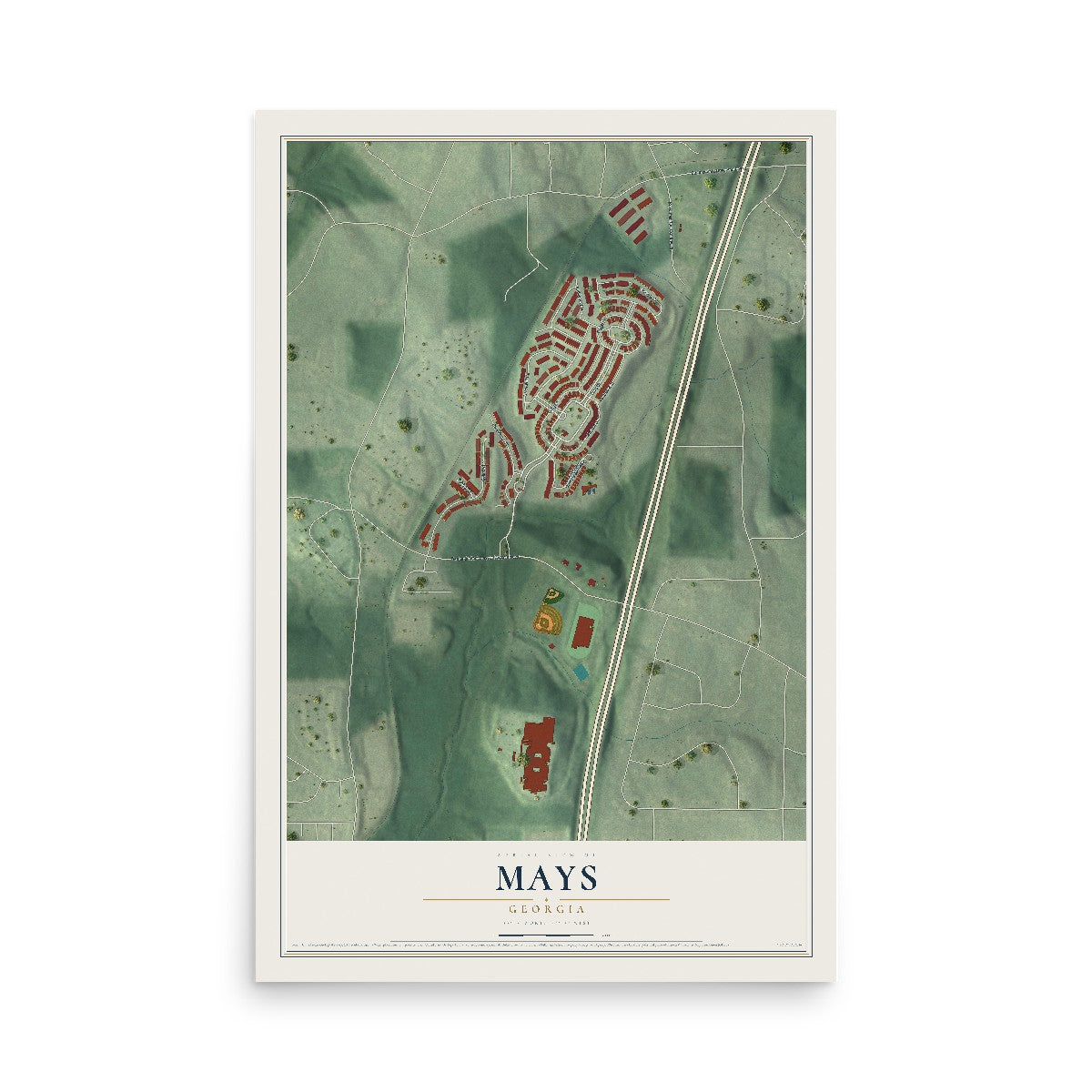 Mays, Georgia map print, 12" x 18" Archival Matte Print mockup