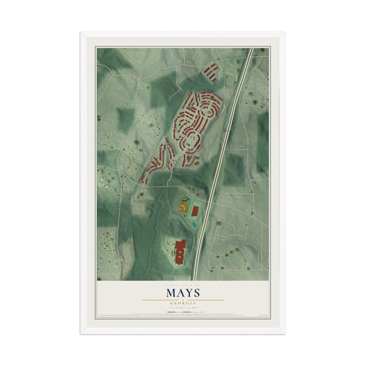 Mays, Georgia map print, 12" x 18" W/ White Ayous Wood Frame mockup